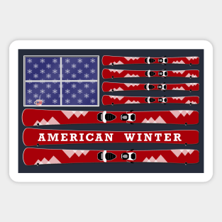 American Winter - skis and snowflakes USA flag - navy background Magnet